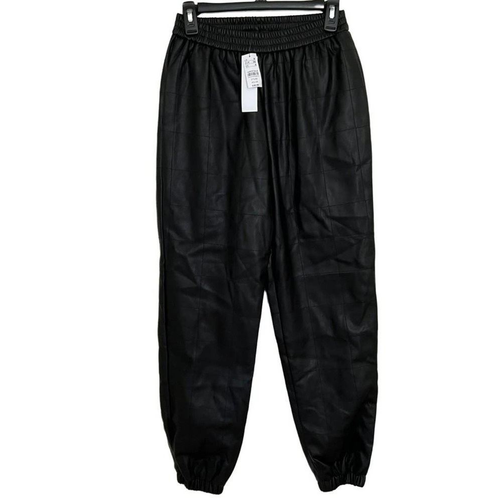 New Topshop Black Faux Leather Quilted Joggers Women's sie 4